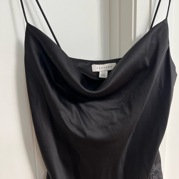 Topshop Ruched Satin Black Mini Dress - Picture 6 of 10